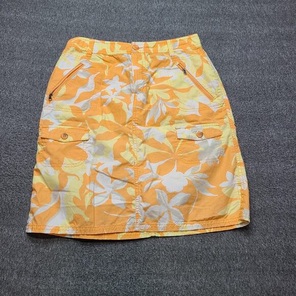 Columbia Skirt Womens 6 Yellow Orange Floral Print 100% Cotton Pockets Outdoors - Picture 1 of 8